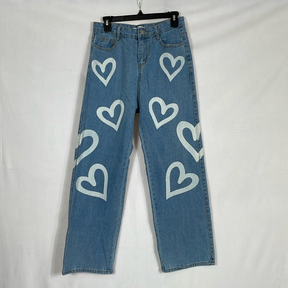 Colorful Natalie Jeans Heart Print Size L